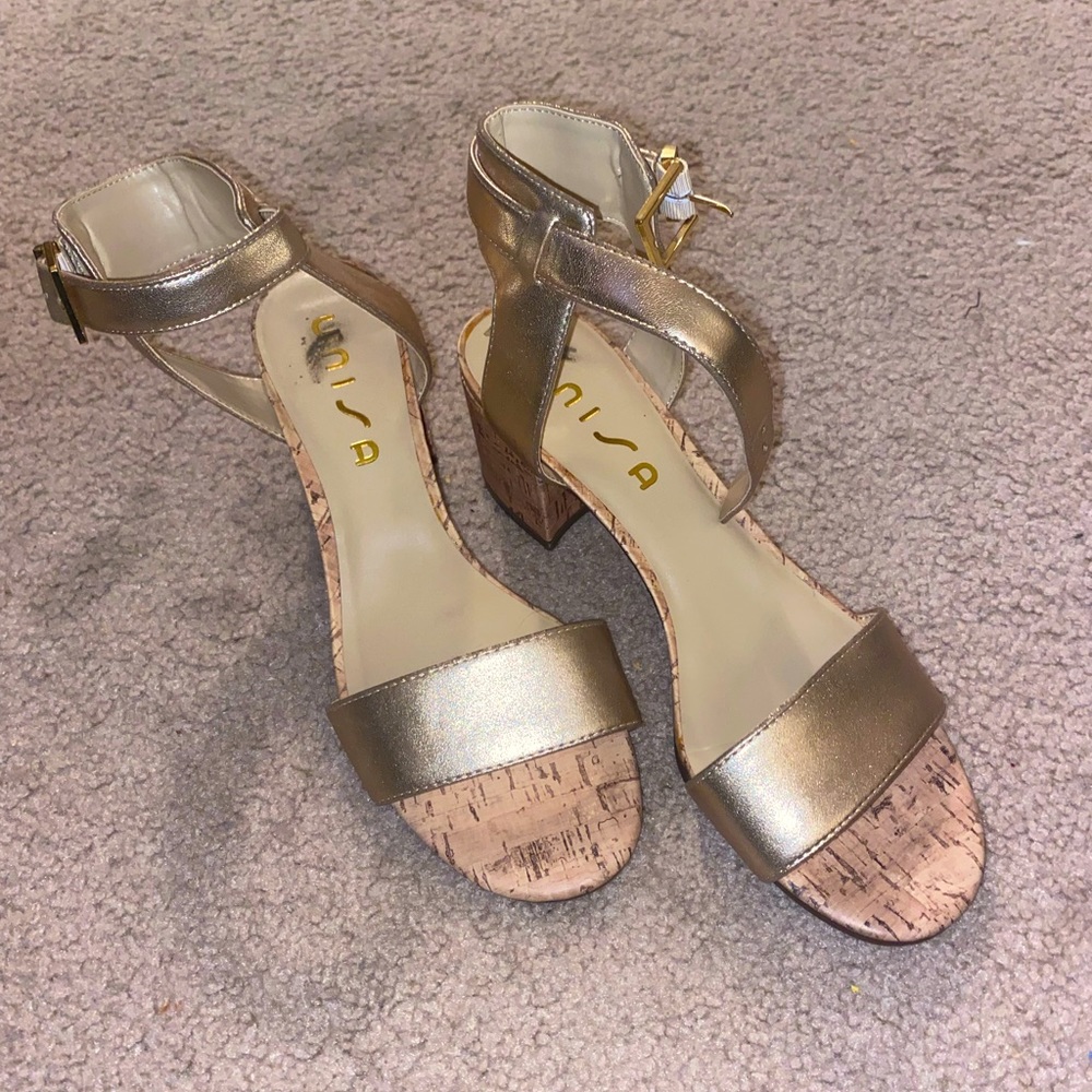UNISA Gold Sandals with Block Heel